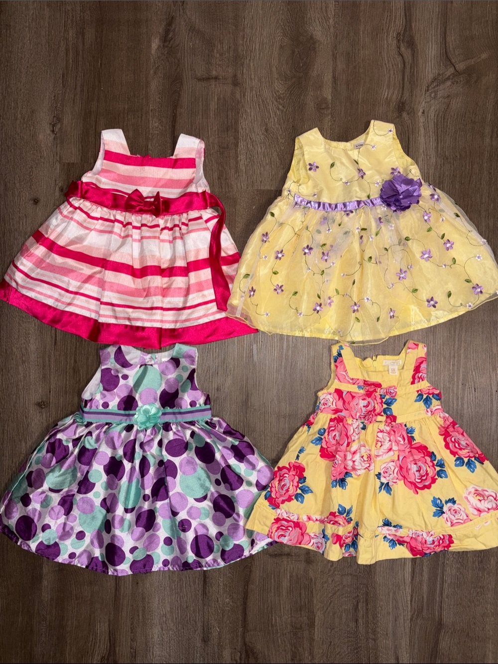 Kids Floral and Polka Dot Party Dress Bundle - Yellow, Pink, Purple